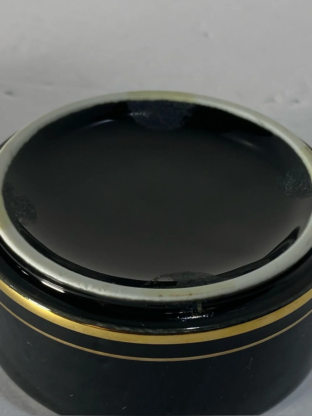 VTG Japanese Art of Chokin Style Trinket Box Black Gold Floral Cart Round Vanity